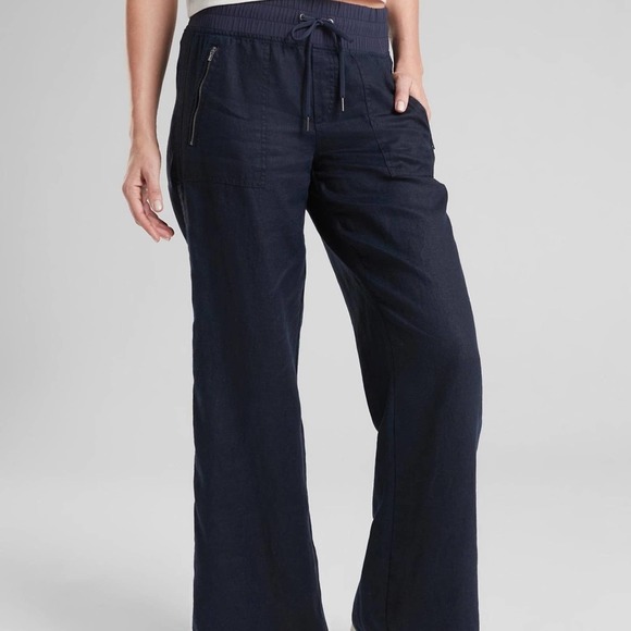Athleta Women's Blue Cabo Linen Wide Leg Pant 4P - Picture 1 of 8